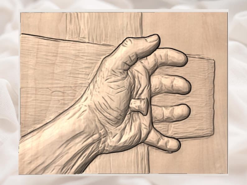 Nailed Hand on the Cross Bas-Relief STL for CNC Carving bas-relief STL — view 3