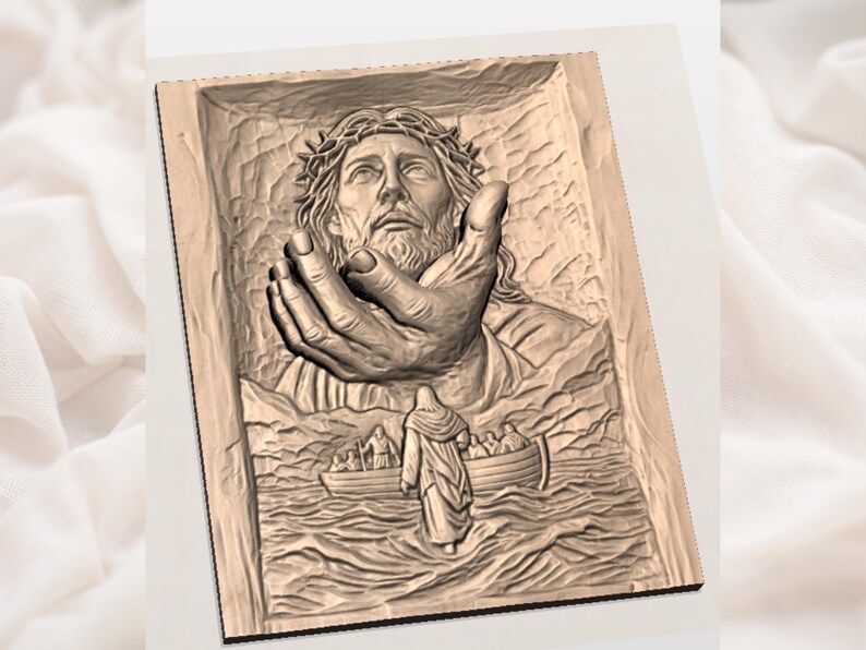 Jesus Reaching Hand and Storm on the Sea Bas-Relief STL bas-relief STL — view 2