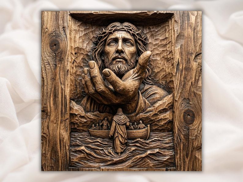 Jesus Reaching Hand and Storm on the Sea Bas-Relief STL bas-relief STL design
