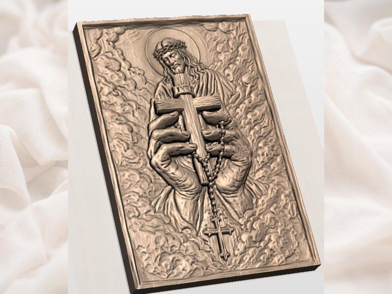 Christ Holding the INRI Cross with Rosary Bas-Relief STL bas-relief STL — view 2