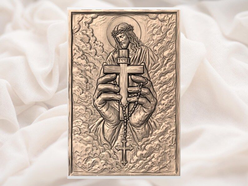Christ Holding the INRI Cross with Rosary Bas-Relief STL bas-relief STL — view 3