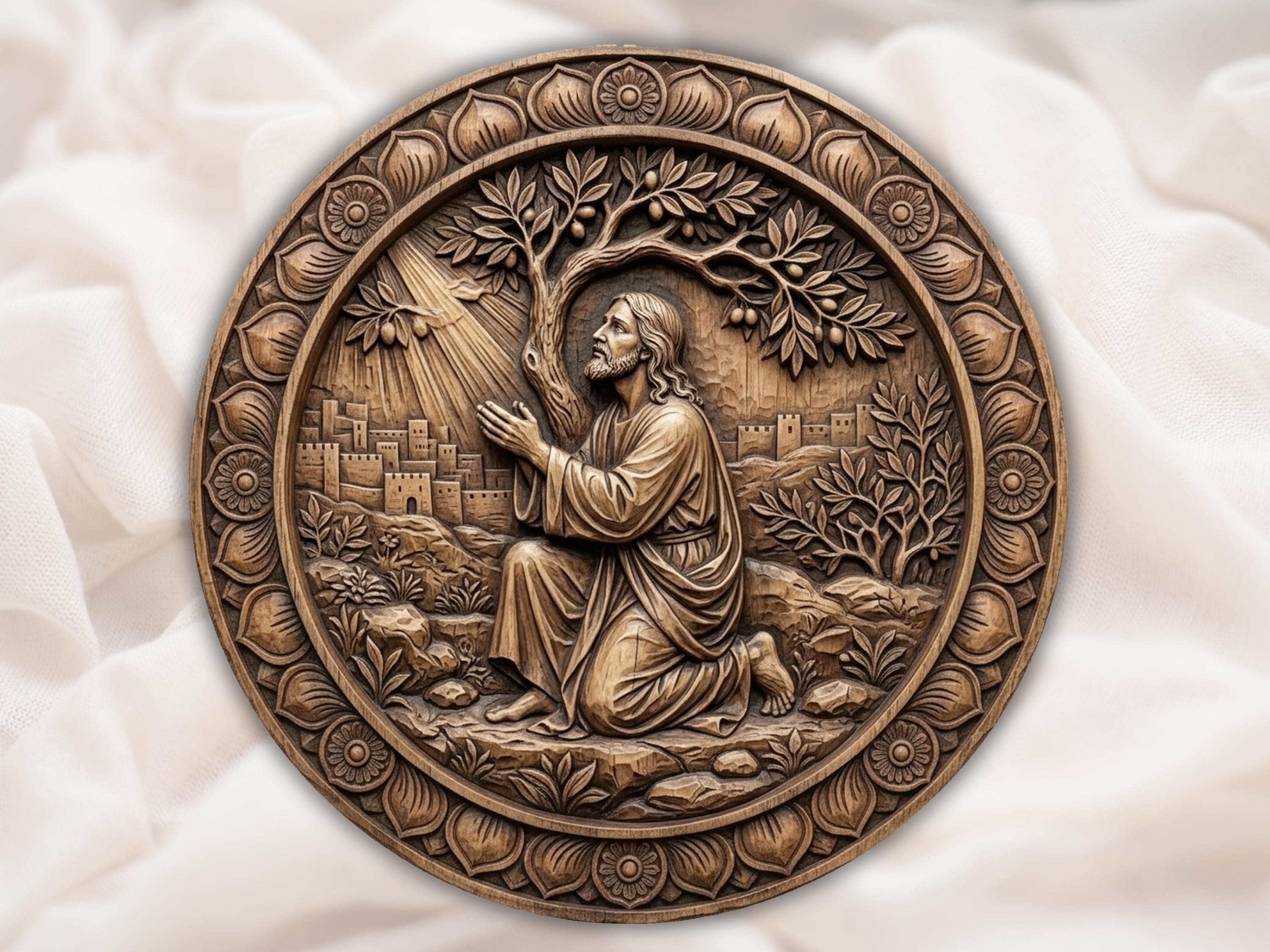 Jesus in Gethsemane Prayer CNC Bas-Relief File bas-relief STL file for CNC router, laser engraver & 3D printing