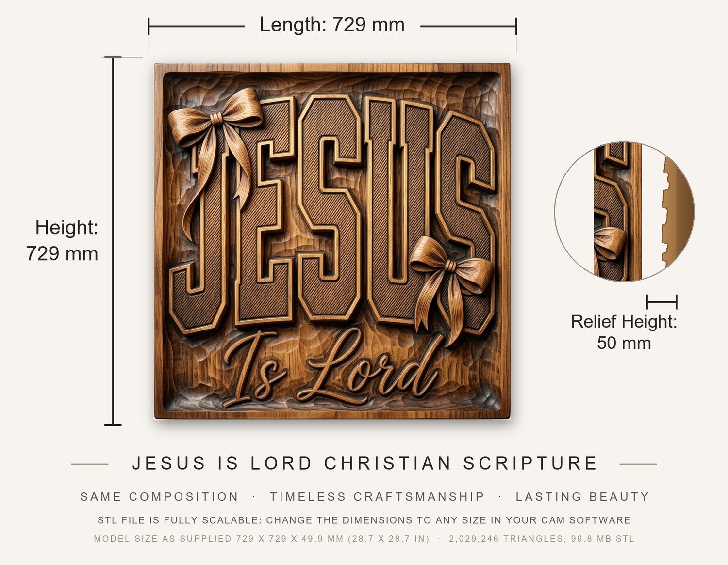 Jesus Is Lord Christian Scripture CNC Relief STL bas-relief STL — view 3