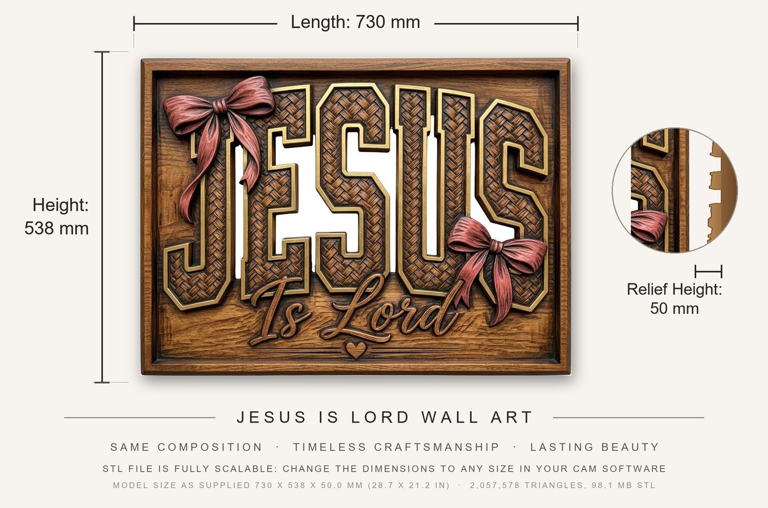 Jesus Is Lord Wall Art CNC Relief STL bas-relief STL — view 3