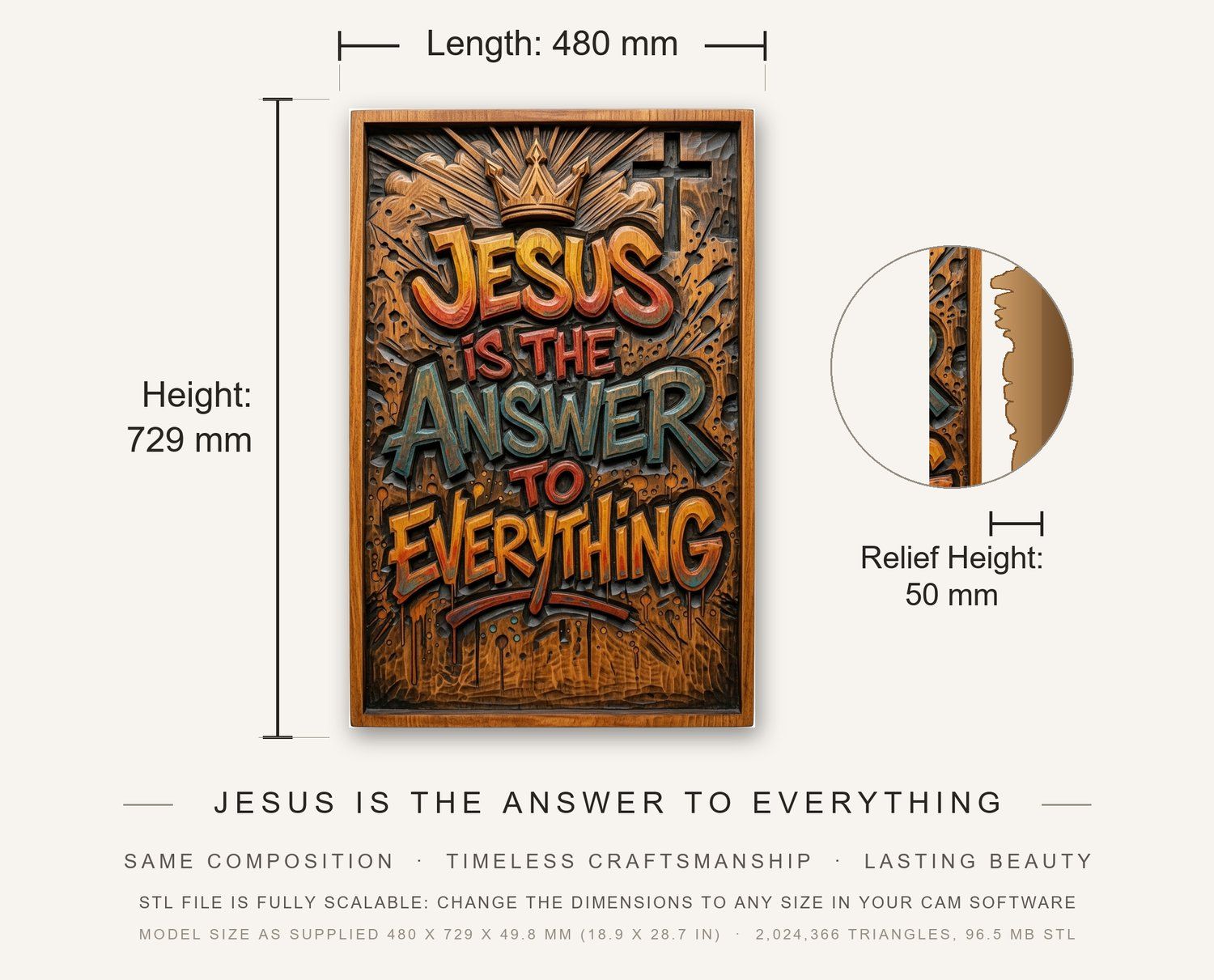 Jesus Is The Answer To Everything CNC Relief STL bas-relief STL — view 3