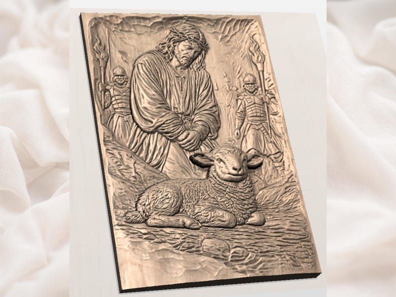 Christ Cradling the Lamb Bas-Relief STL for CNC Carving bas-relief STL — view 2