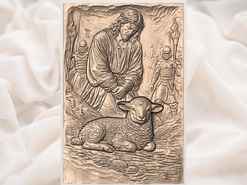 Christ Cradling the Lamb Bas-Relief STL for CNC Carving bas-relief STL — view 3