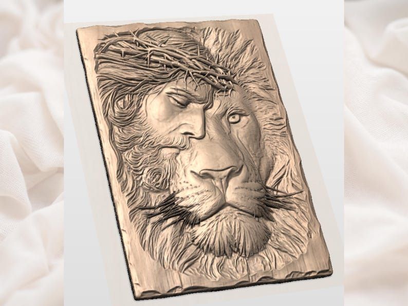Jesus and Lion of Judah Split Face Bas-Relief STL Carving bas-relief STL — view 2