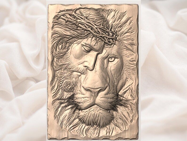 Jesus and Lion of Judah Split Face Bas-Relief STL Carving bas-relief STL — view 3