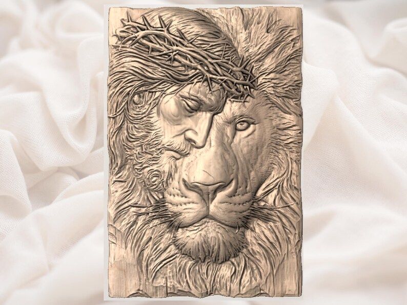 Jesus and Lion of Judah Fused Face Bas-Relief STL Carving bas-relief STL — view 2