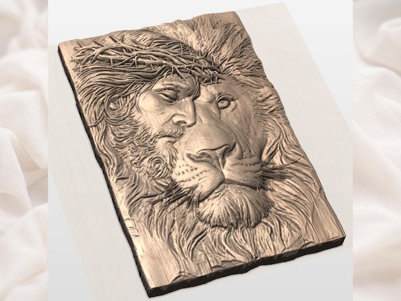 Jesus and Lion of Judah Fused Face Bas-Relief STL Carving bas-relief STL — view 3