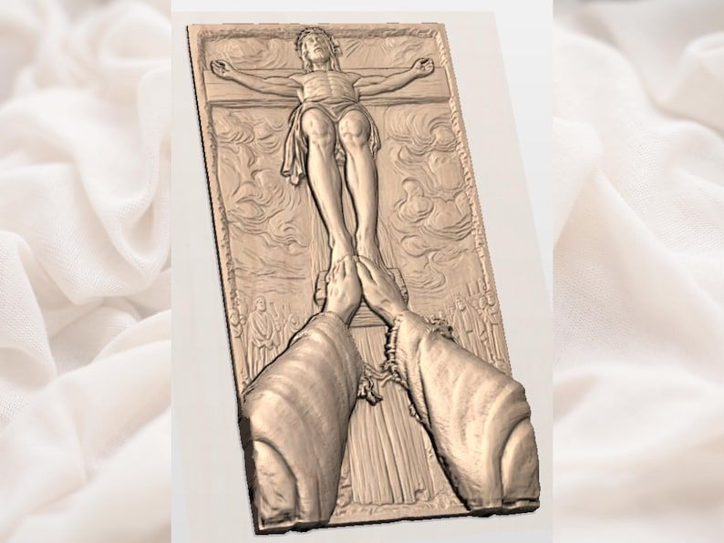 Crucifixion of Christ Bas-Relief with Follower Touching His Feet STL bas-relief STL — view 2