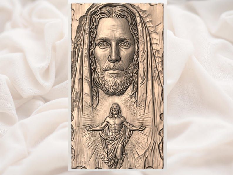 Jesus Portrait with Risen Christ Bas-Relief STL Panel bas-relief STL — view 2