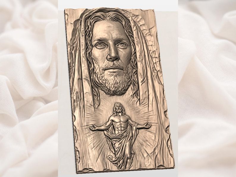 Jesus Portrait with Risen Christ Bas-Relief STL Panel bas-relief STL — view 3