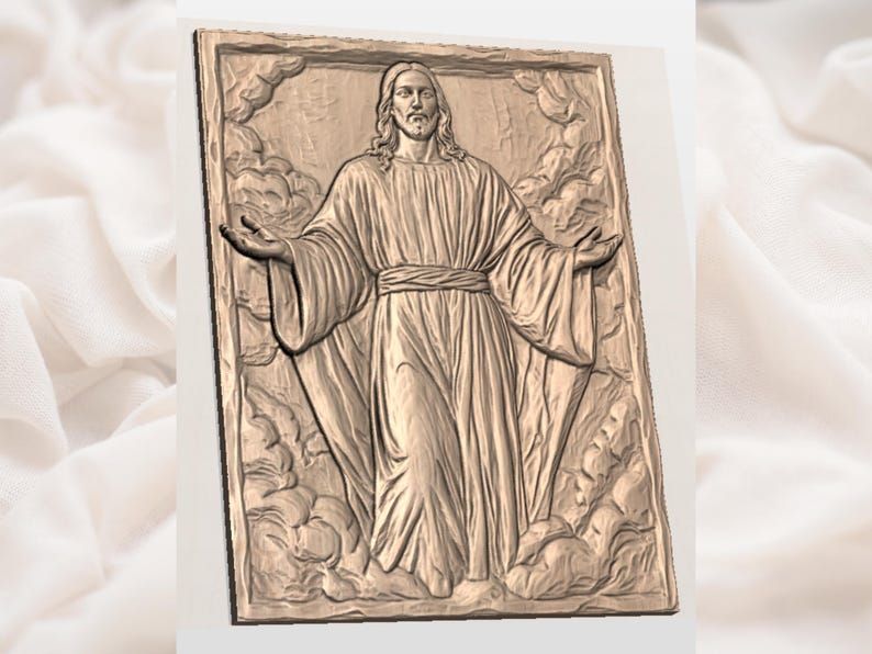 Christ With Open Arms Bas-Relief STL, Jesus in the Clouds Panel bas-relief STL — view 2