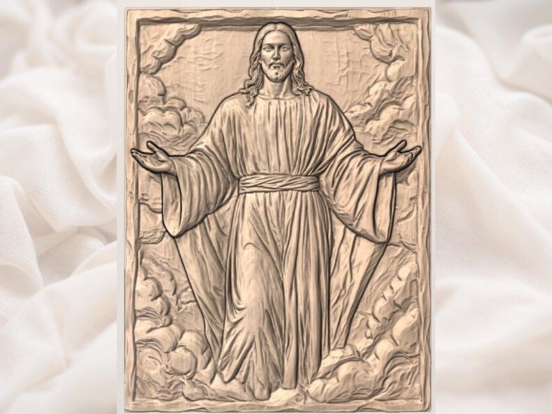 Christ With Open Arms Bas-Relief STL, Jesus in the Clouds Panel bas-relief STL — view 3