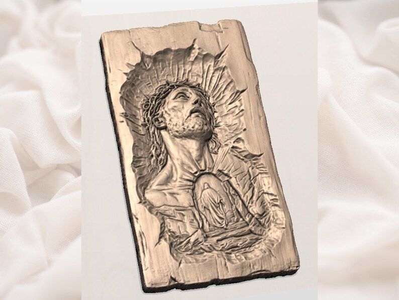 Christ Gazing Heavenward Bas-Relief STL with Crown of Thorns bas-relief STL — view 2