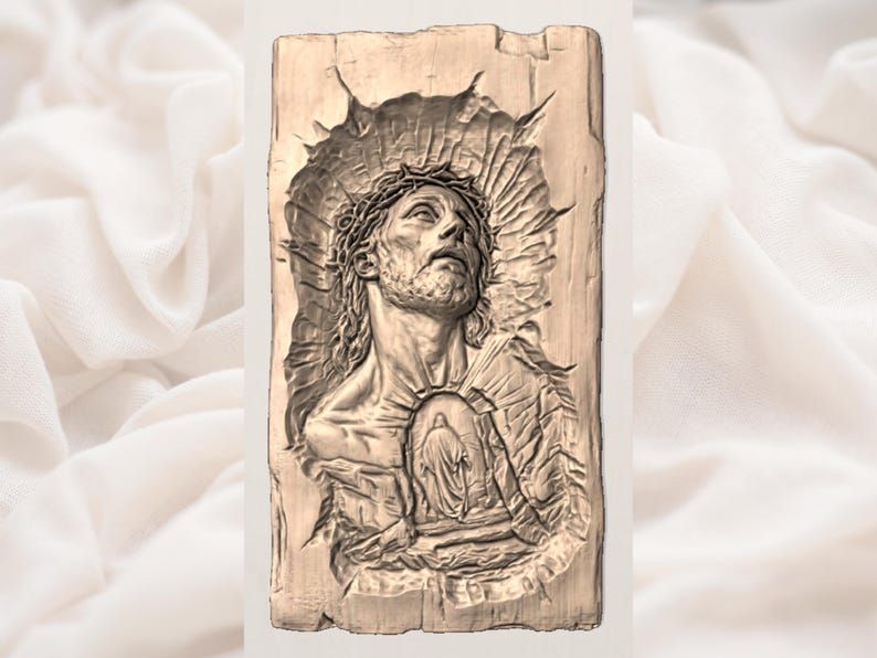 Christ Gazing Heavenward Bas-Relief STL with Crown of Thorns bas-relief STL — view 3