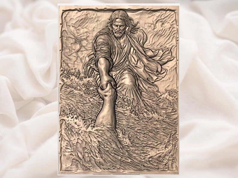Jesus Saves Peter on the Stormy Sea Bas-Relief STL bas-relief STL — view 2