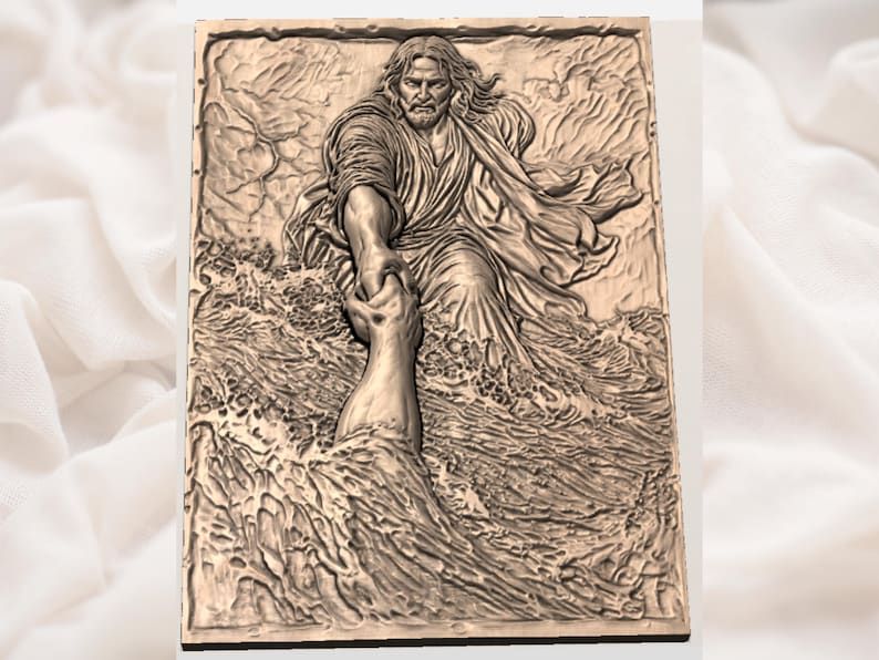 Jesus Saves Peter on the Stormy Sea Bas-Relief STL bas-relief STL — view 3