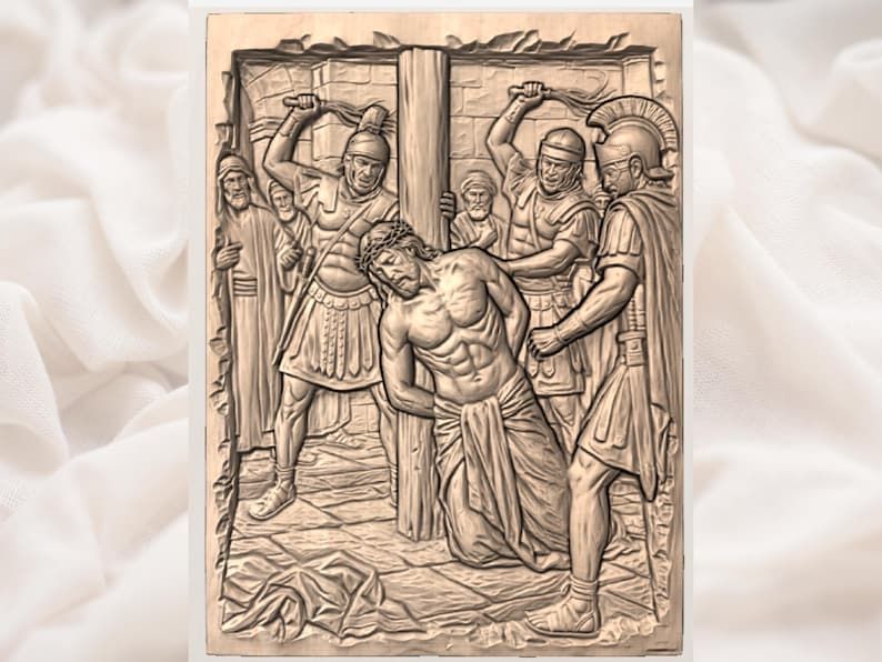 Scourging at the Pillar Bas-Relief, Passion of Christ STL bas-relief STL — view 3