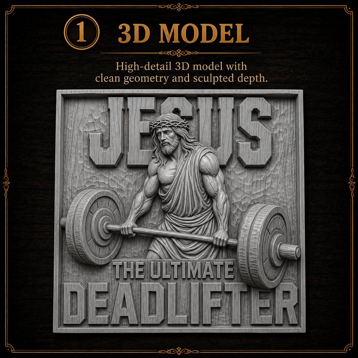 Jesus The Ultimate Deadlifter Strength CNC Relief STL bas-relief STL — view 10