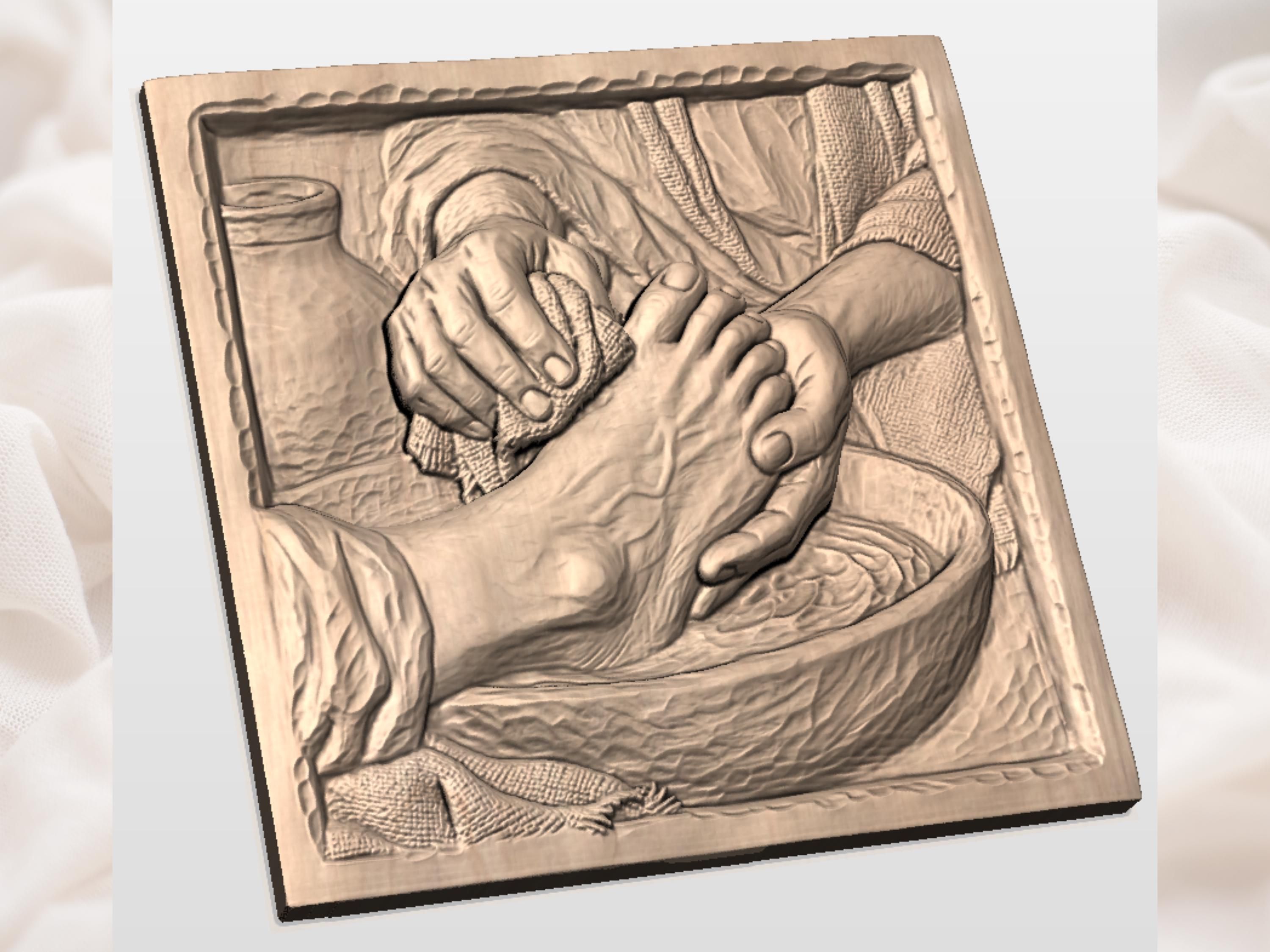 Washing of the Feet Bas-Relief STL, Hand and Bare Foot Scene bas-relief STL — view 3