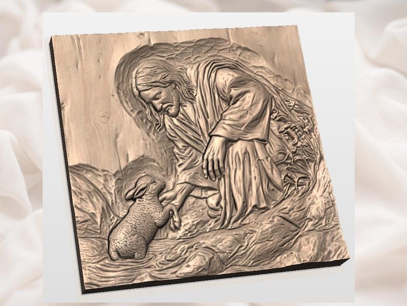 Good Shepherd Bas-Relief: Jesus Lifting a Lost Lamb STL bas-relief STL — view 2