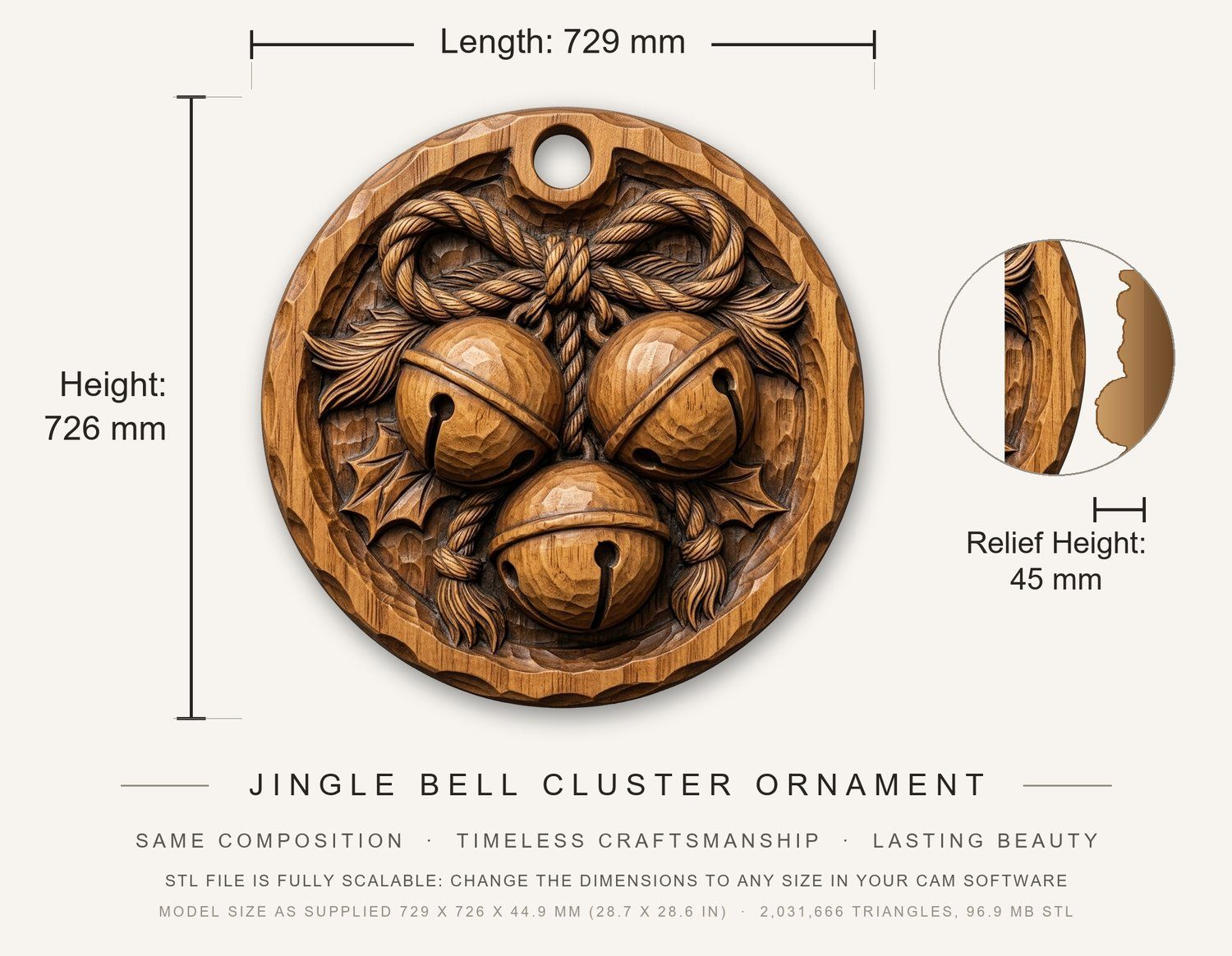 Jingle Bell Cluster Ornament CNC Relief STL bas-relief STL — view 3