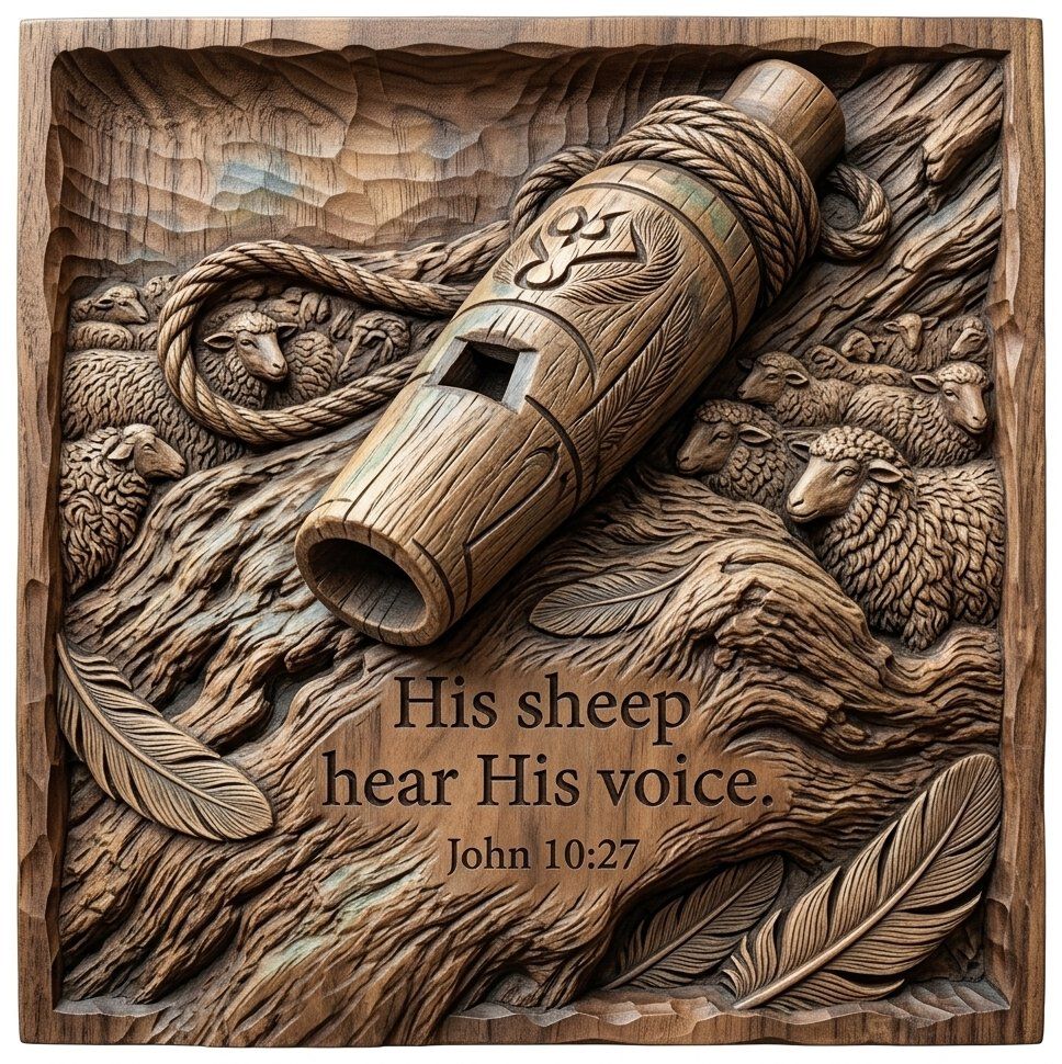 John 10:27 Good Shepherd Whistle and Sheep CNC Relief STL bas-relief STL — view 3