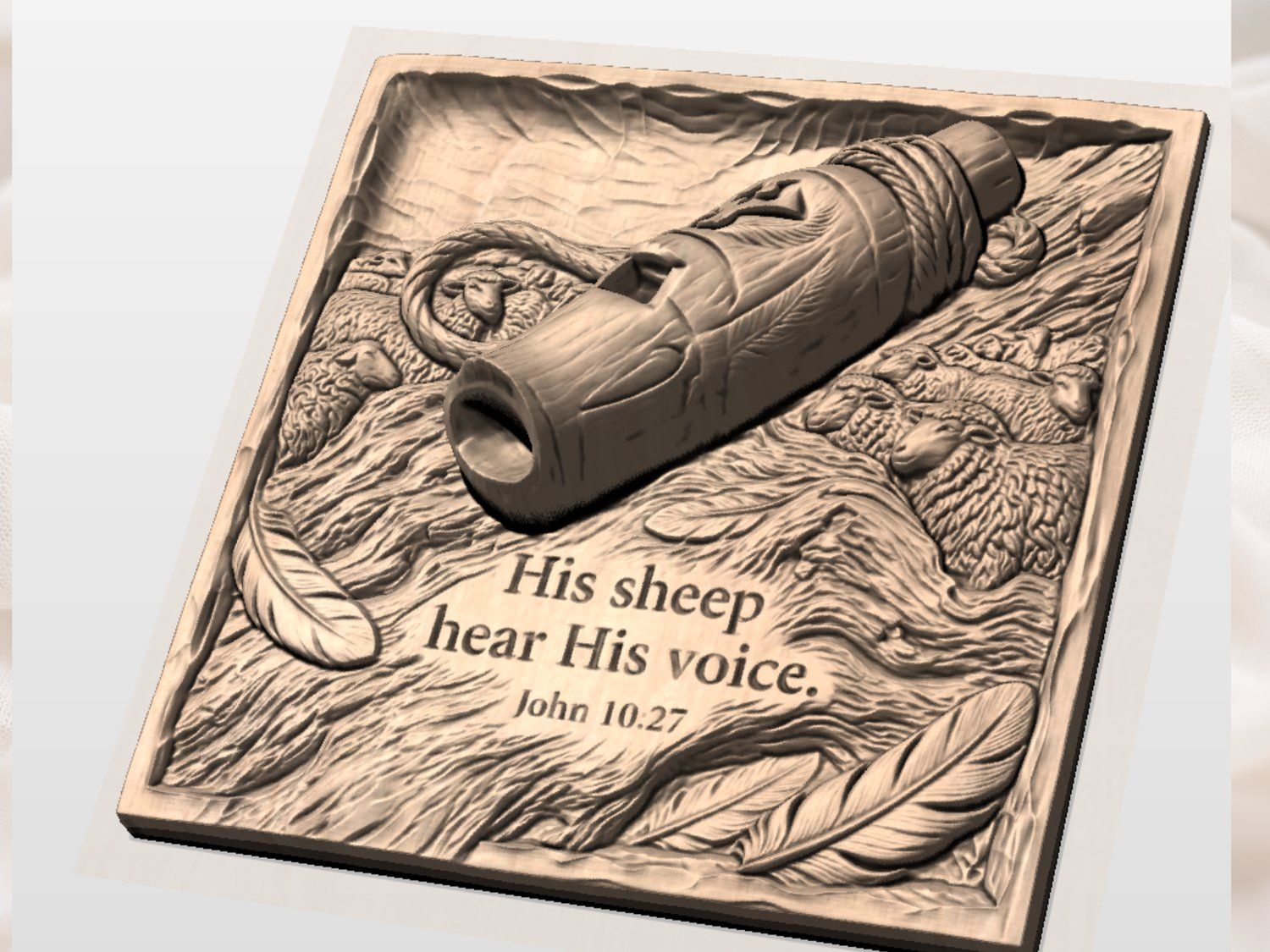John 10:27 Good Shepherd Whistle and Sheep CNC Relief STL bas-relief STL — view 4