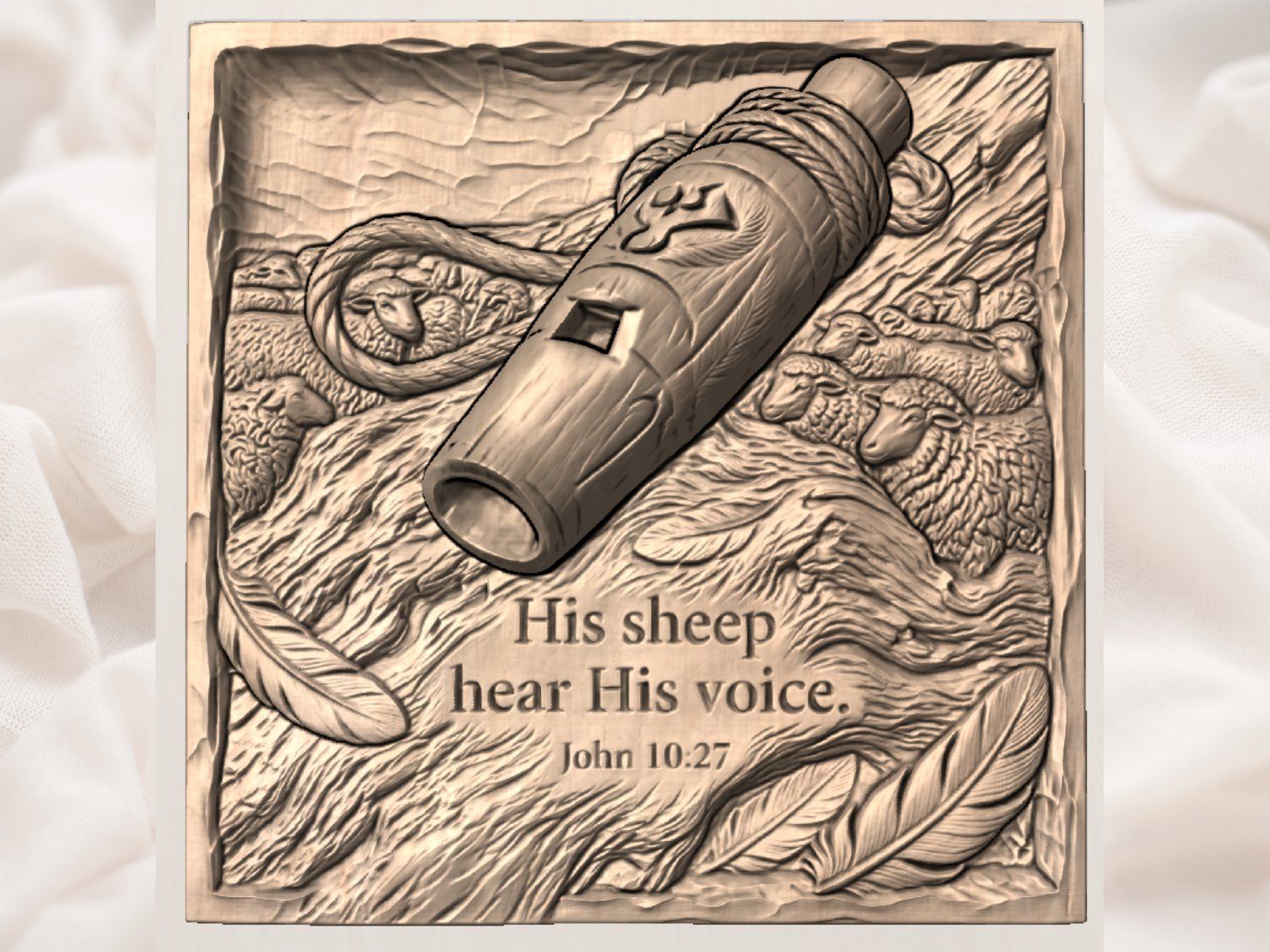 John 10:27 Good Shepherd Whistle and Sheep CNC Relief STL bas-relief STL — view 5