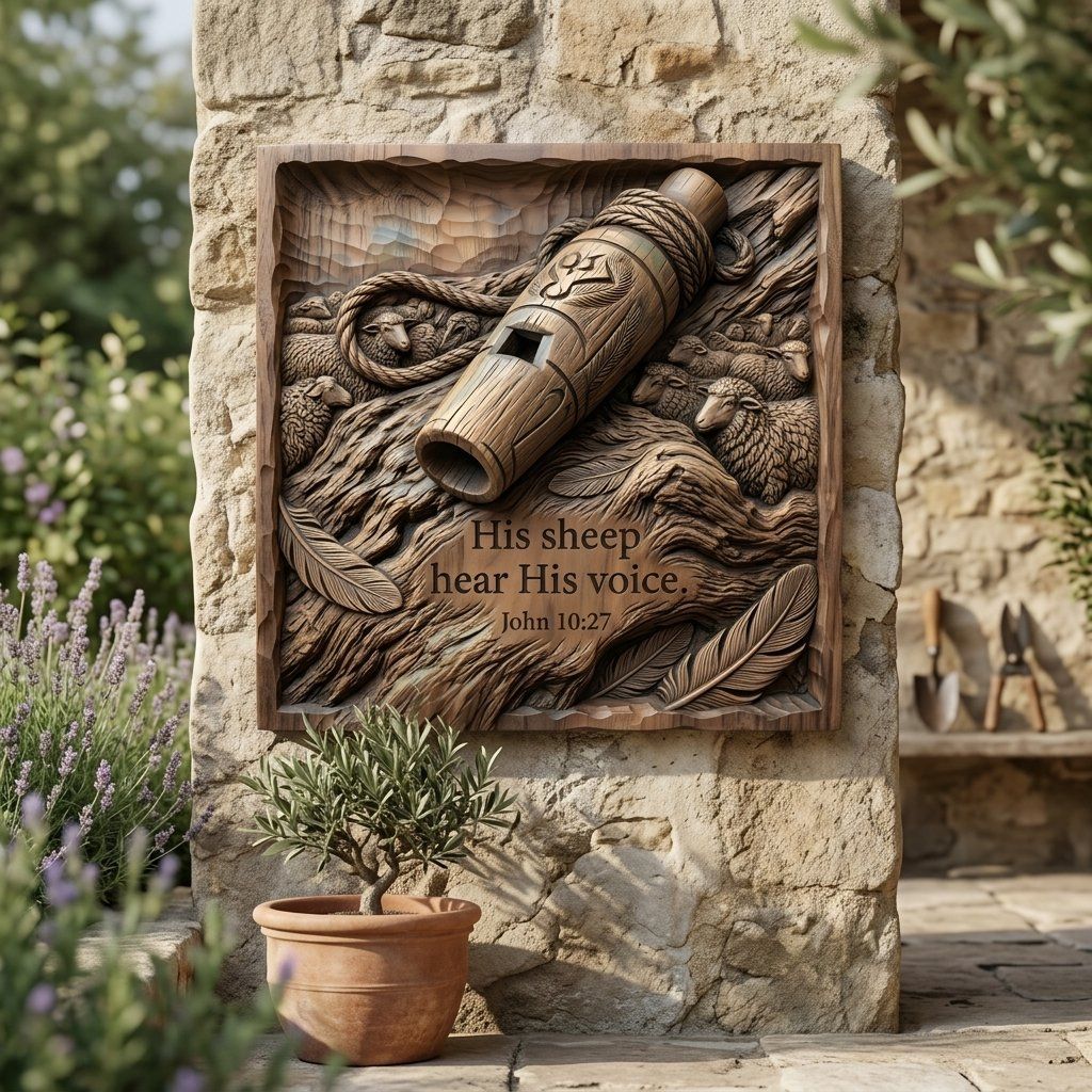 John 10:27 Good Shepherd Whistle and Sheep CNC Relief STL bas-relief STL — view 6