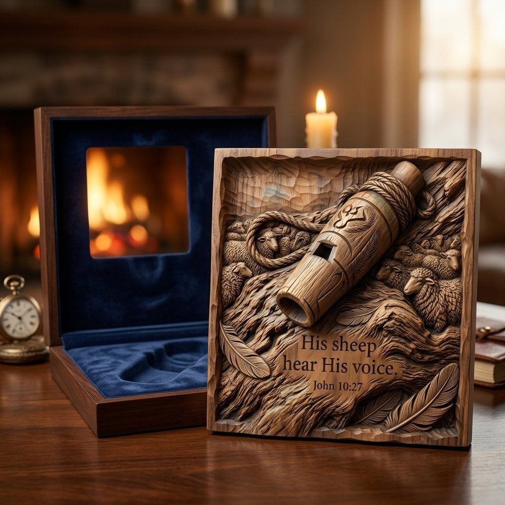 John 10:27 Good Shepherd Whistle and Sheep CNC Relief STL bas-relief STL — view 7