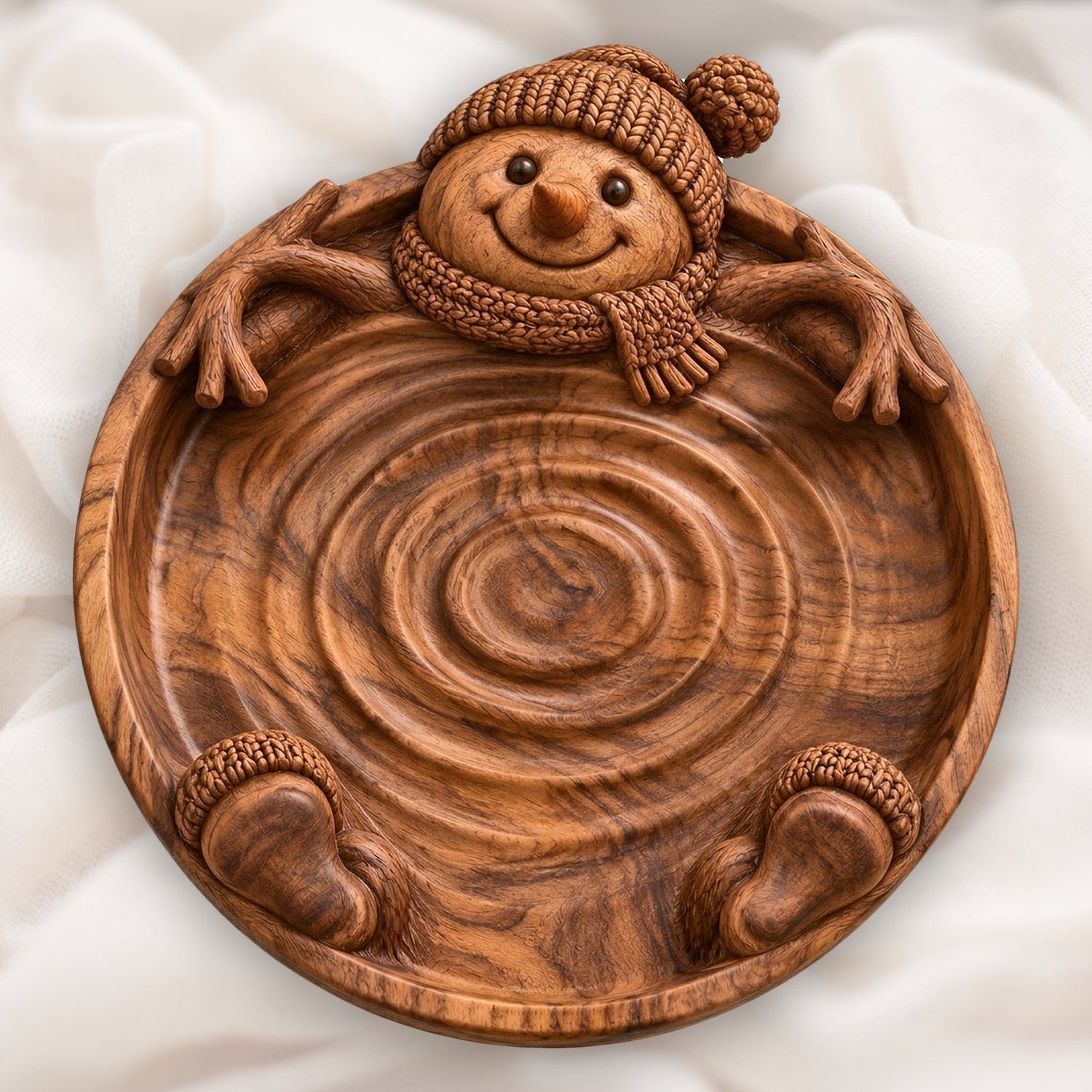 Jolly Snowman Christmas Serving Tray CNC Relief STL | Winter Holiday H
