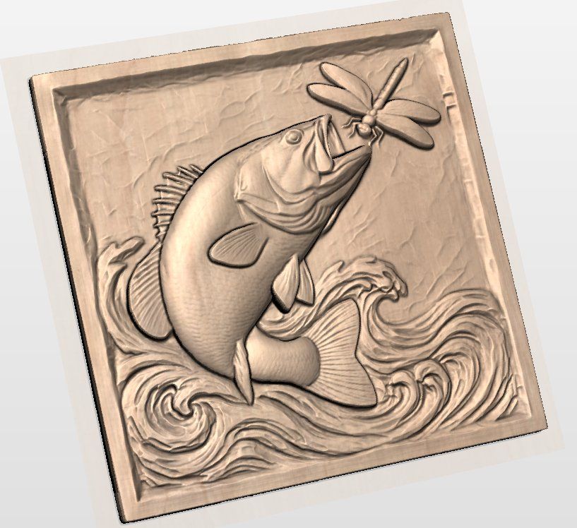 Jumping Bass Fish Wall Art Panel bas-relief STL — view 2