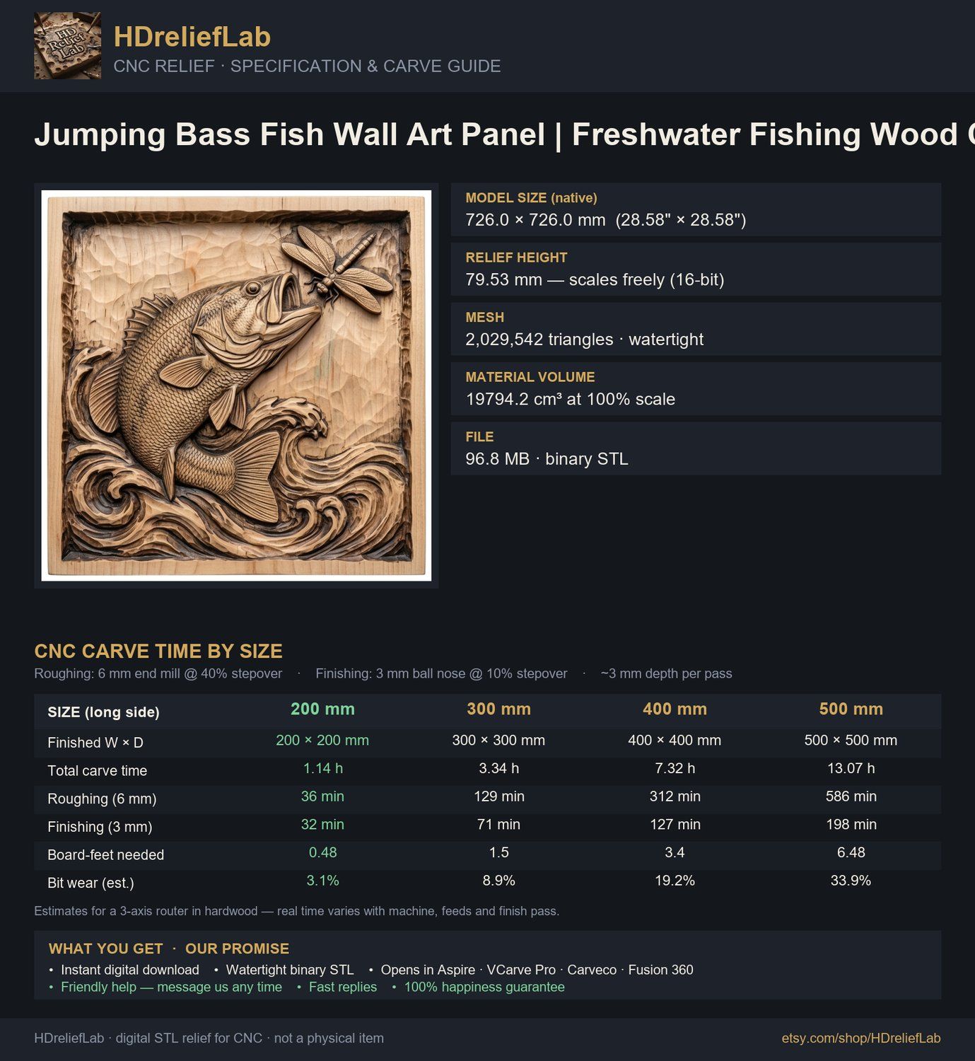 Jumping Bass Fish Wall Art Panel bas-relief STL — view 8