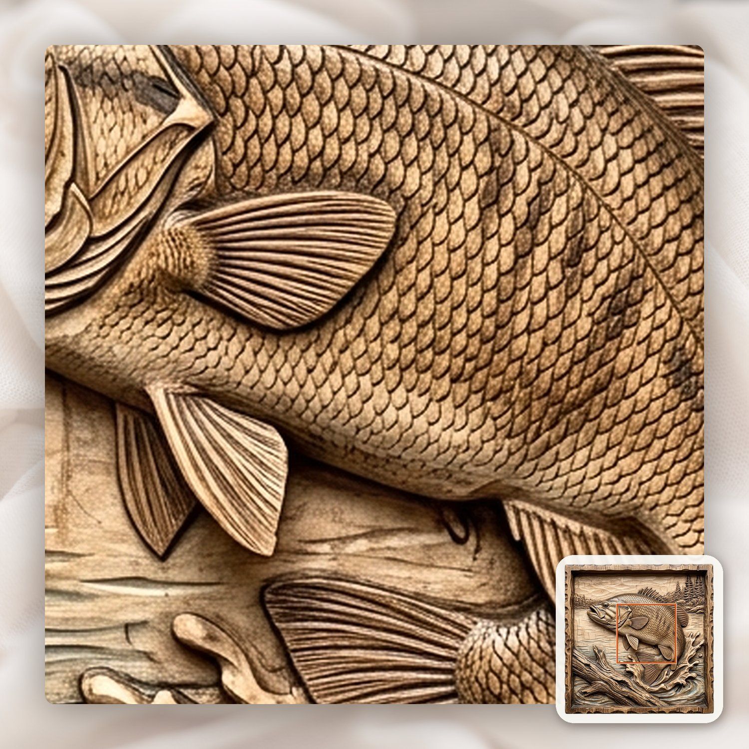 Jumping Bass Fishing Scene CNC Relief STL bas-relief STL — view 11