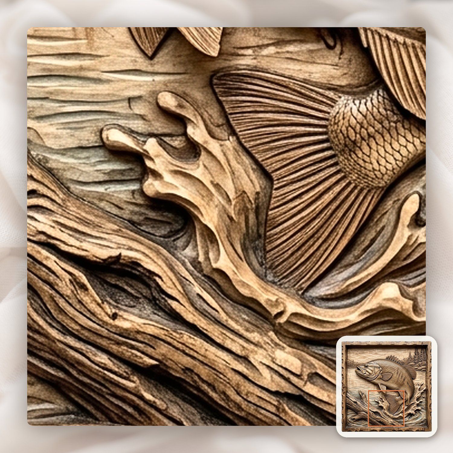 Jumping Bass Fishing Scene CNC Relief STL bas-relief STL — view 12
