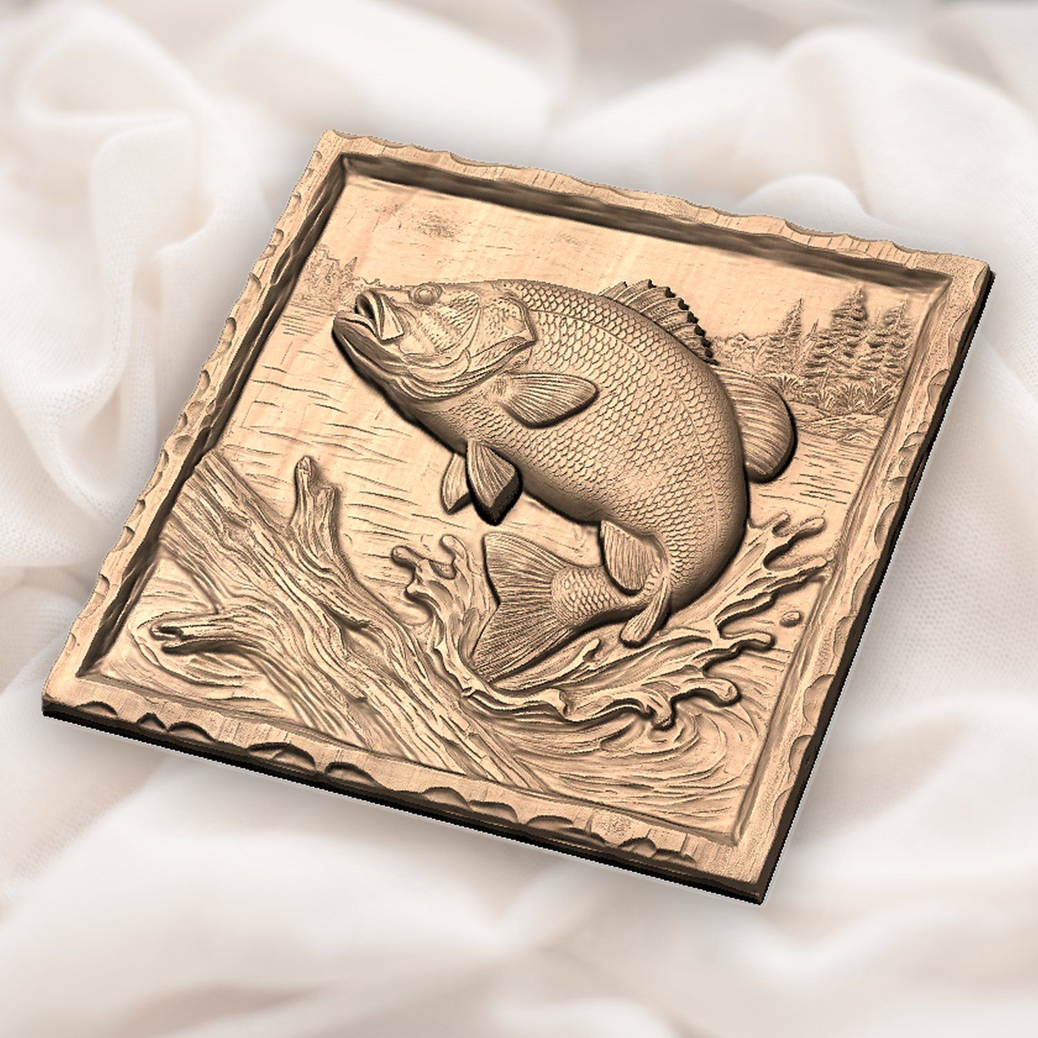 Jumping Bass Fishing Scene CNC Relief STL bas-relief STL — view 5