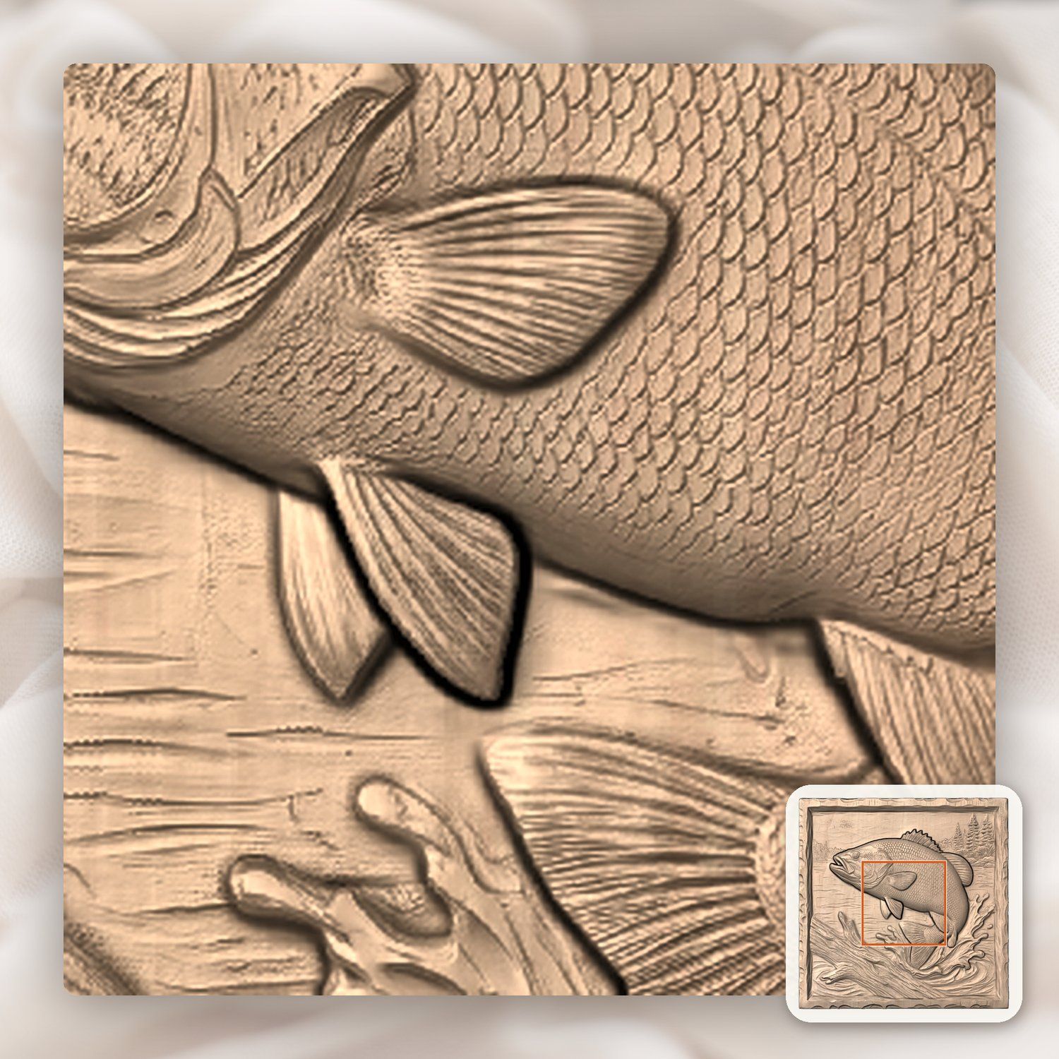 Jumping Bass Fishing Scene CNC Relief STL bas-relief STL — view 7