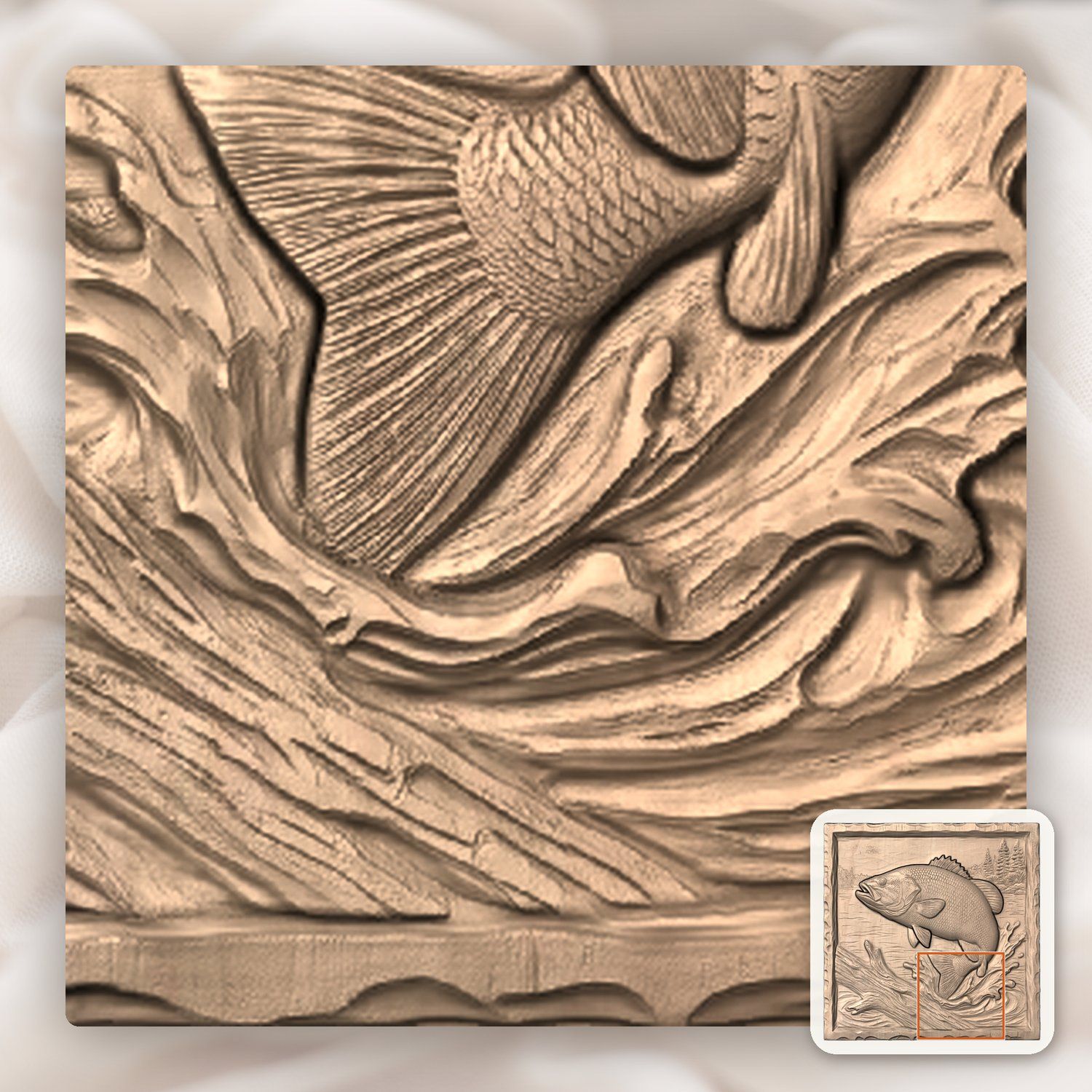 Jumping Bass Fishing Scene CNC Relief STL bas-relief STL — view 8