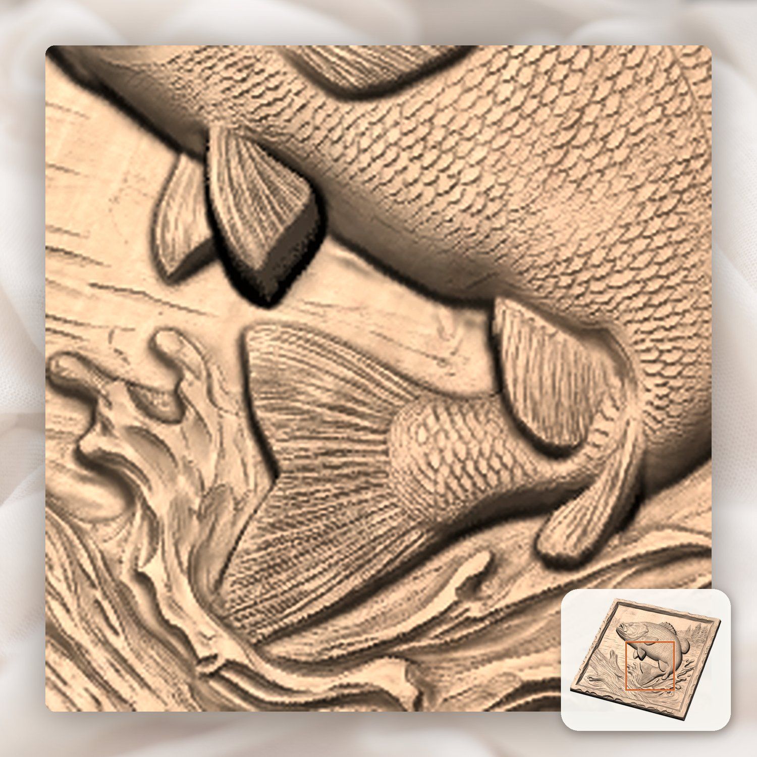 Jumping Bass Fishing Scene CNC Relief STL bas-relief STL — view 9