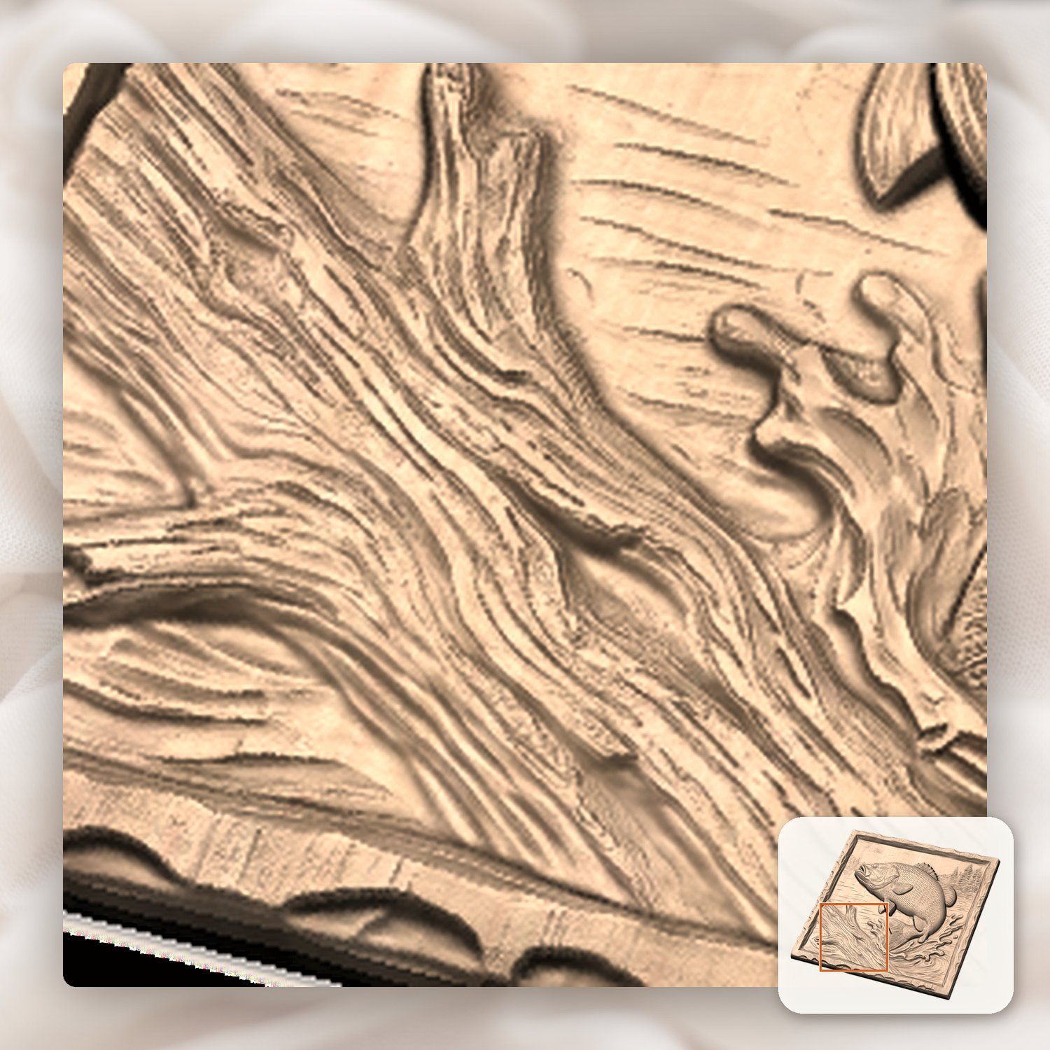 Jumping Bass Fishing Scene CNC Relief STL bas-relief STL — view 10