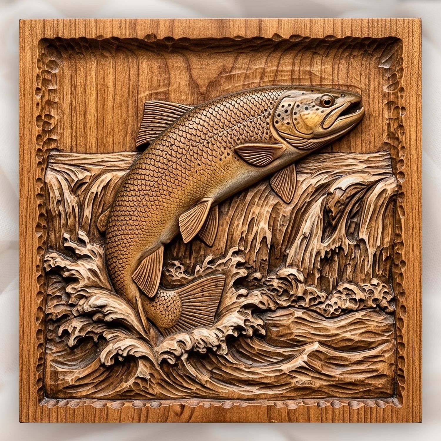 Jumping Brown Trout CNC Relief STL bas-relief STL design