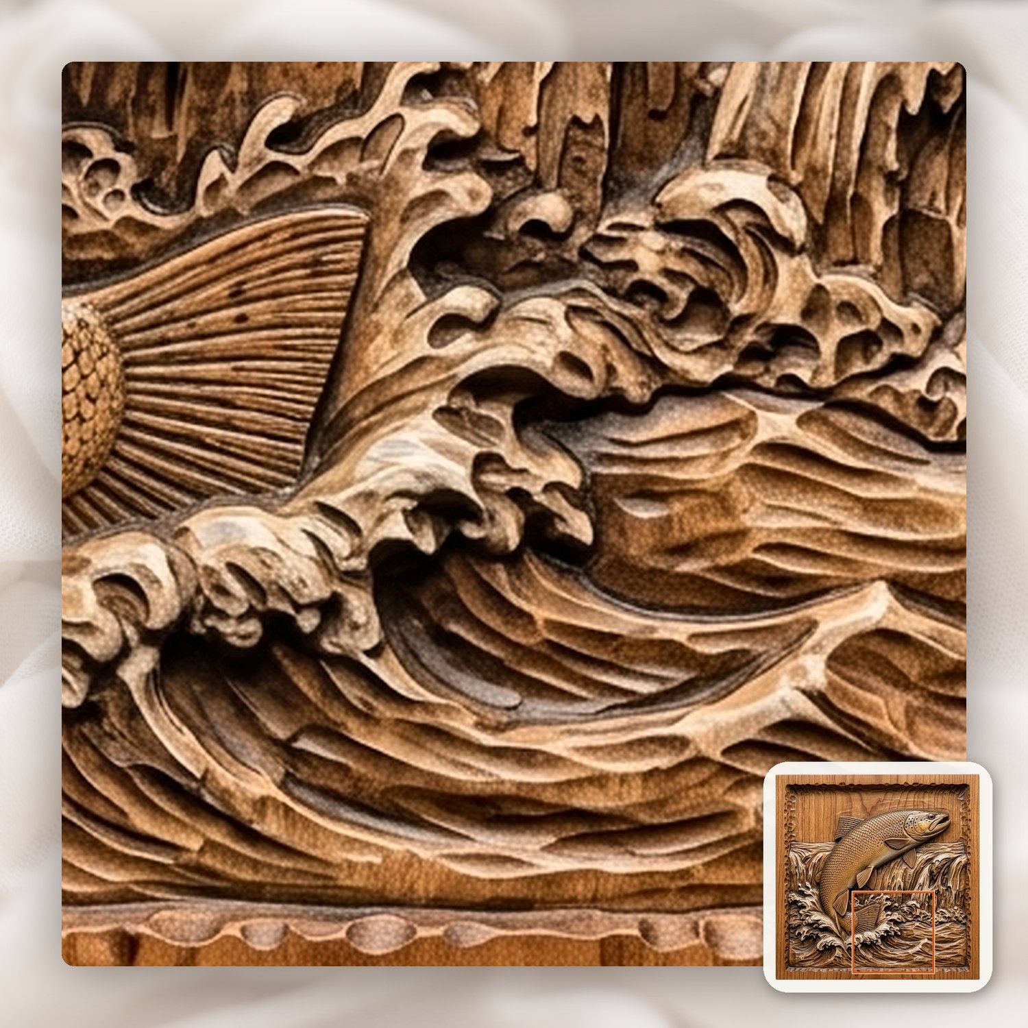 Jumping Brown Trout CNC Relief STL bas-relief STL — view 11