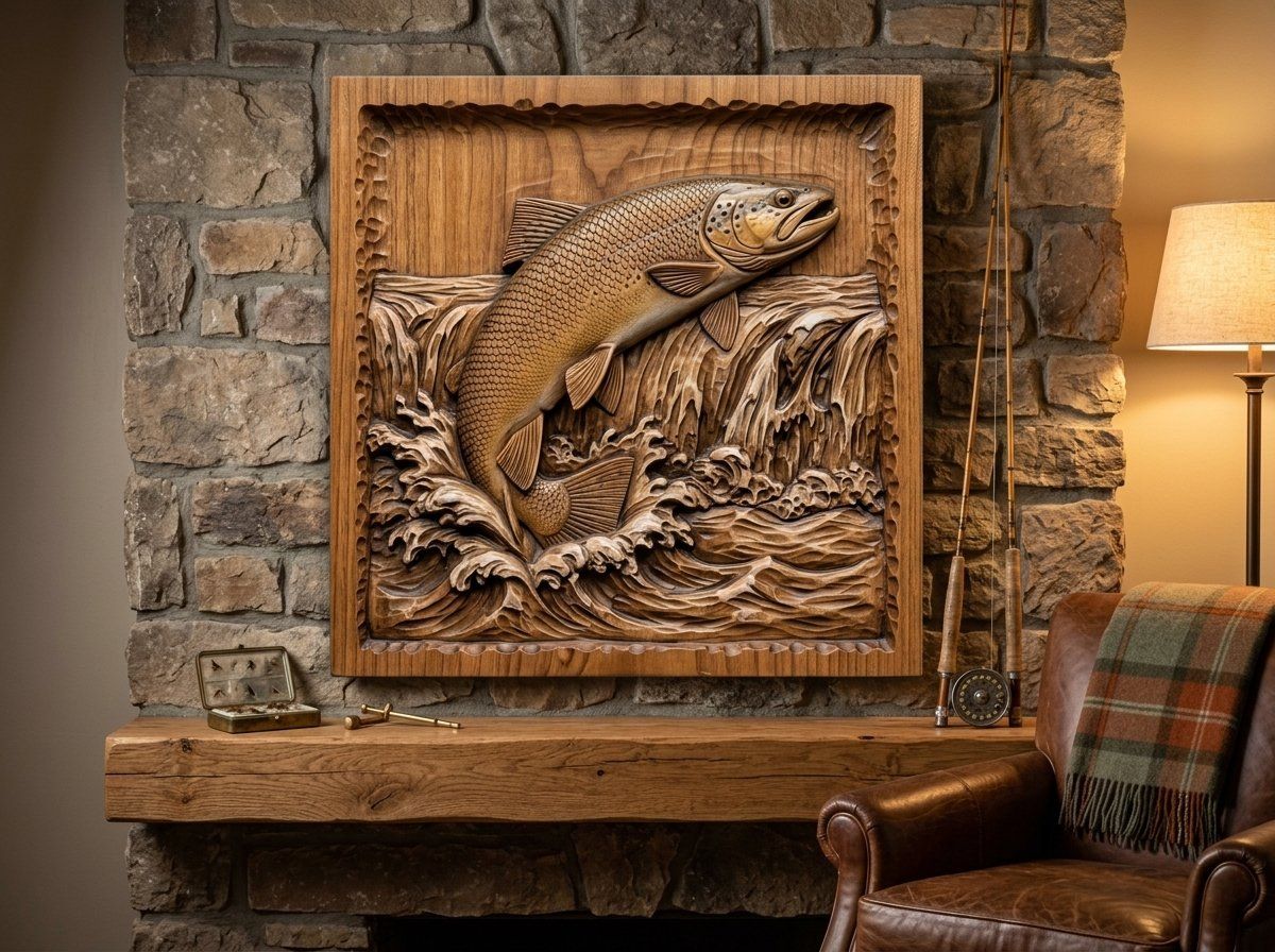 Jumping Brown Trout CNC Relief STL bas-relief STL — view 12
