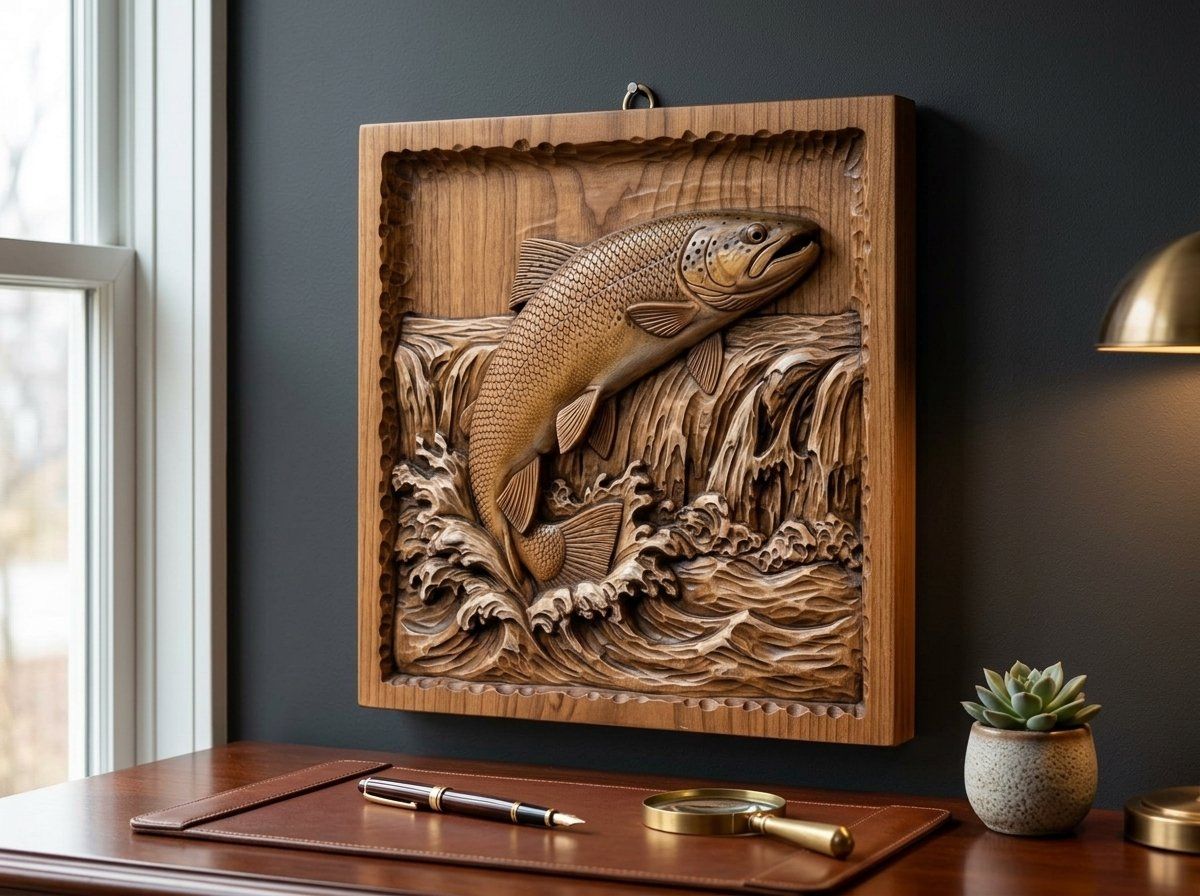 Jumping Brown Trout CNC Relief STL bas-relief STL — view 13
