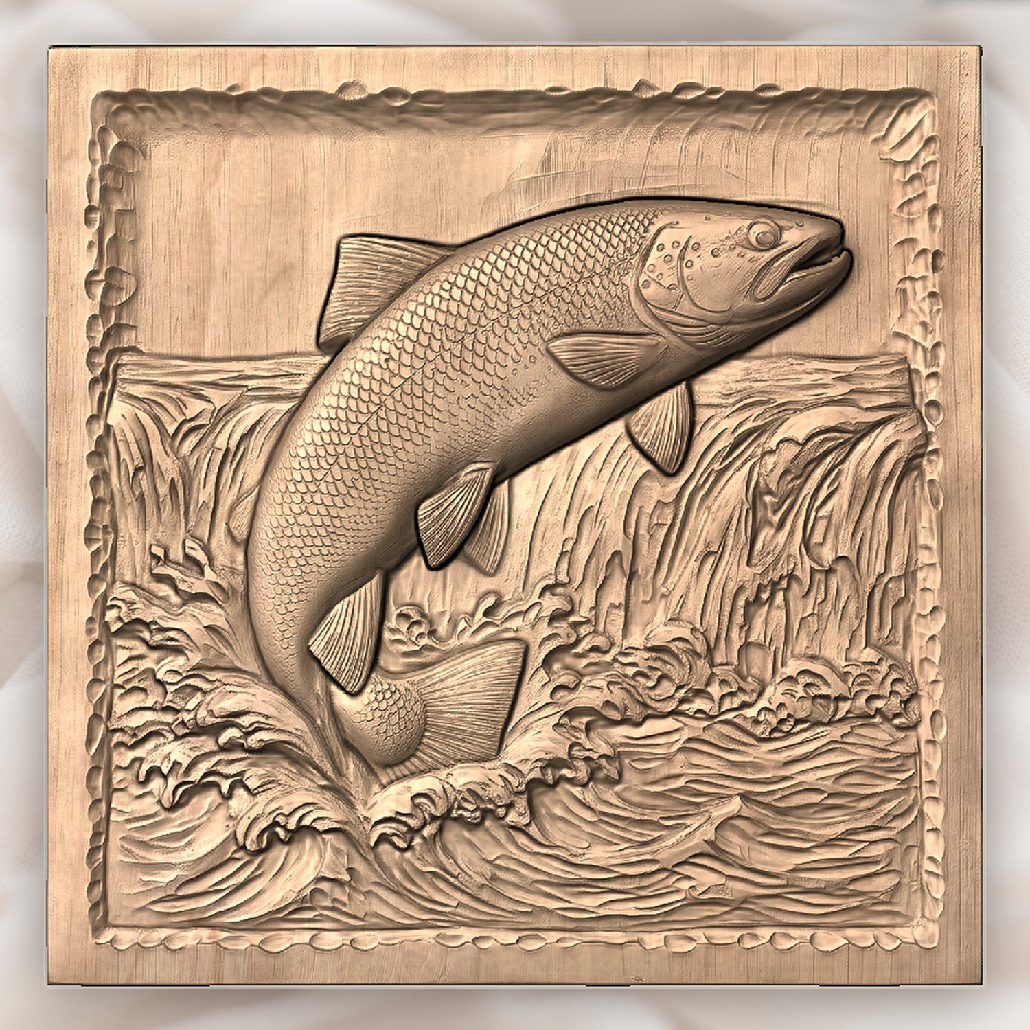 Jumping Brown Trout CNC Relief STL bas-relief STL — view 4
