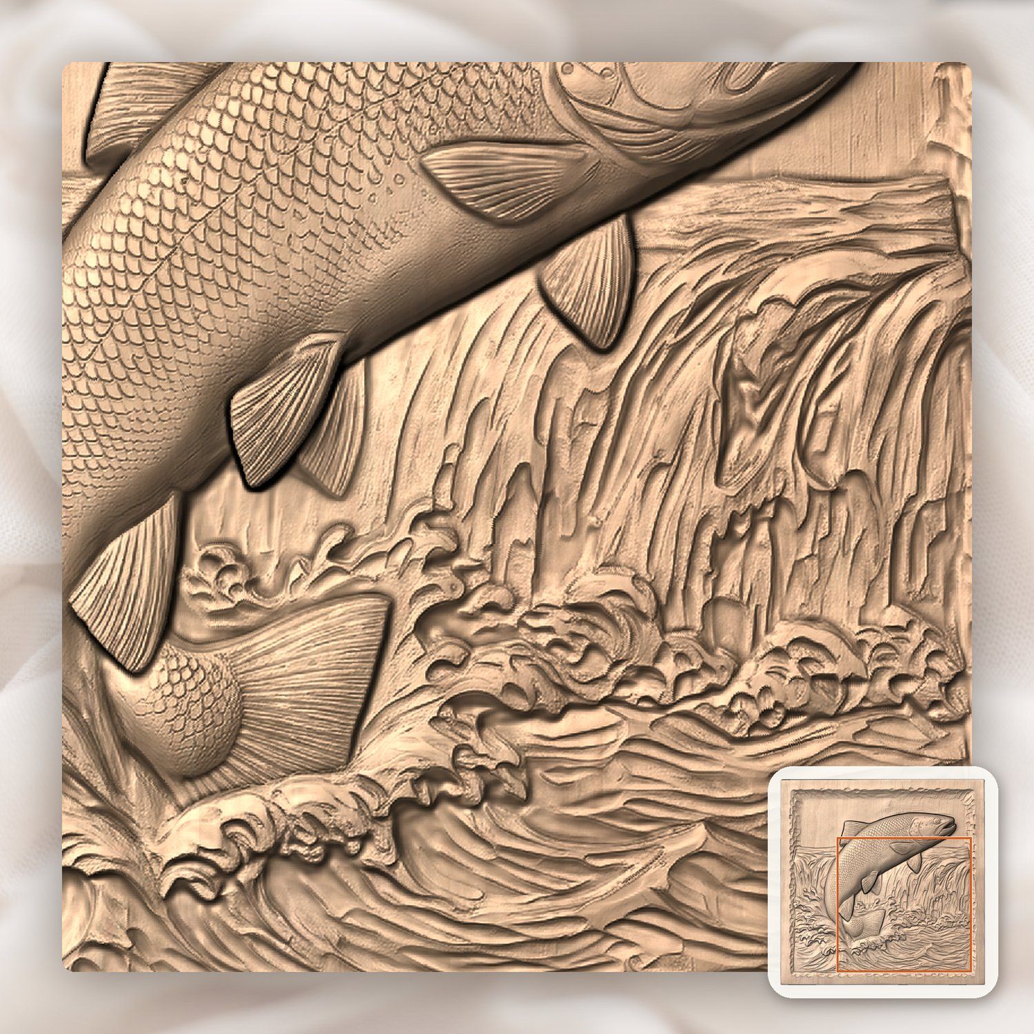 Jumping Brown Trout CNC Relief STL bas-relief STL — view 6